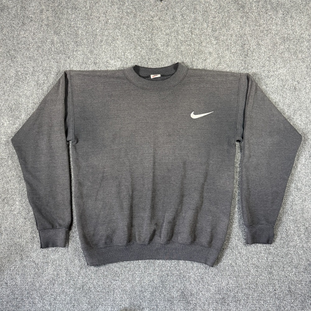 VTG Faded Nike Embroidered Front Back Swoosh Sweatshirt Black Distressed Medium